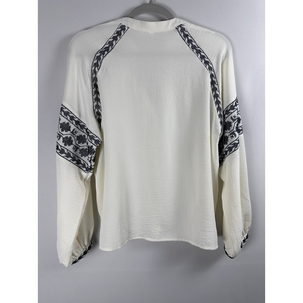 Boho Embroidered V-Neck Blouse Women Size S Cream Cottagecore Peasant Festival - Picture 2 of 9